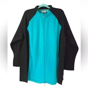 Denim & Co. Active Jacket Color Block Gray Blue Zip Front Women Plus Size 3XL